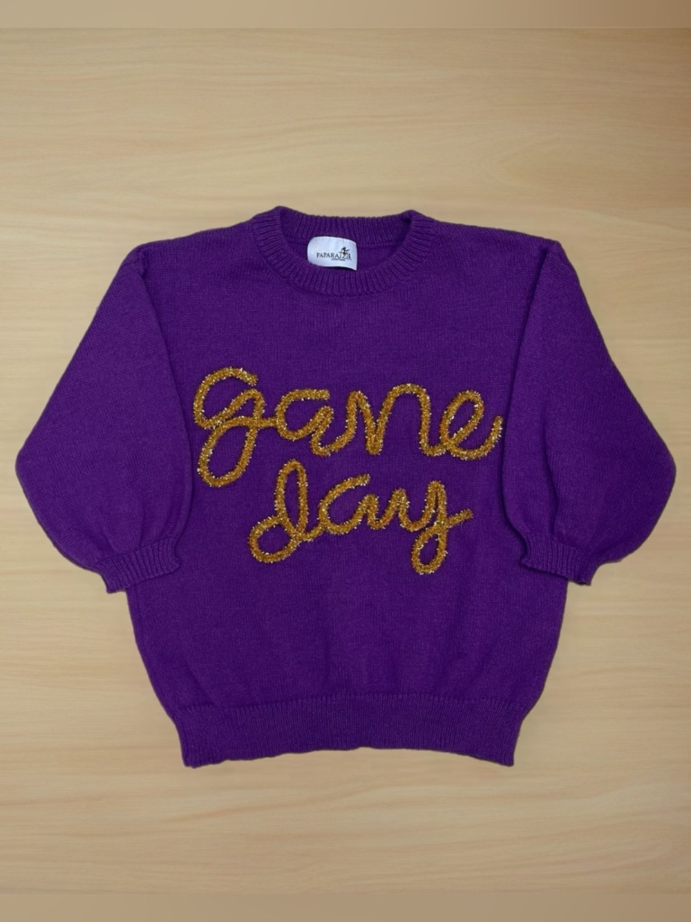 🏈 Pink Paparatzi Couture Purple Crewneck Sweater w/ Gold "Game Day" Lettering